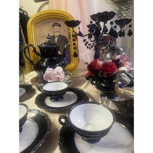 Vintage Goth 20th Century Tea Set Johann Seltman Bavaria Black Porcelain RARE